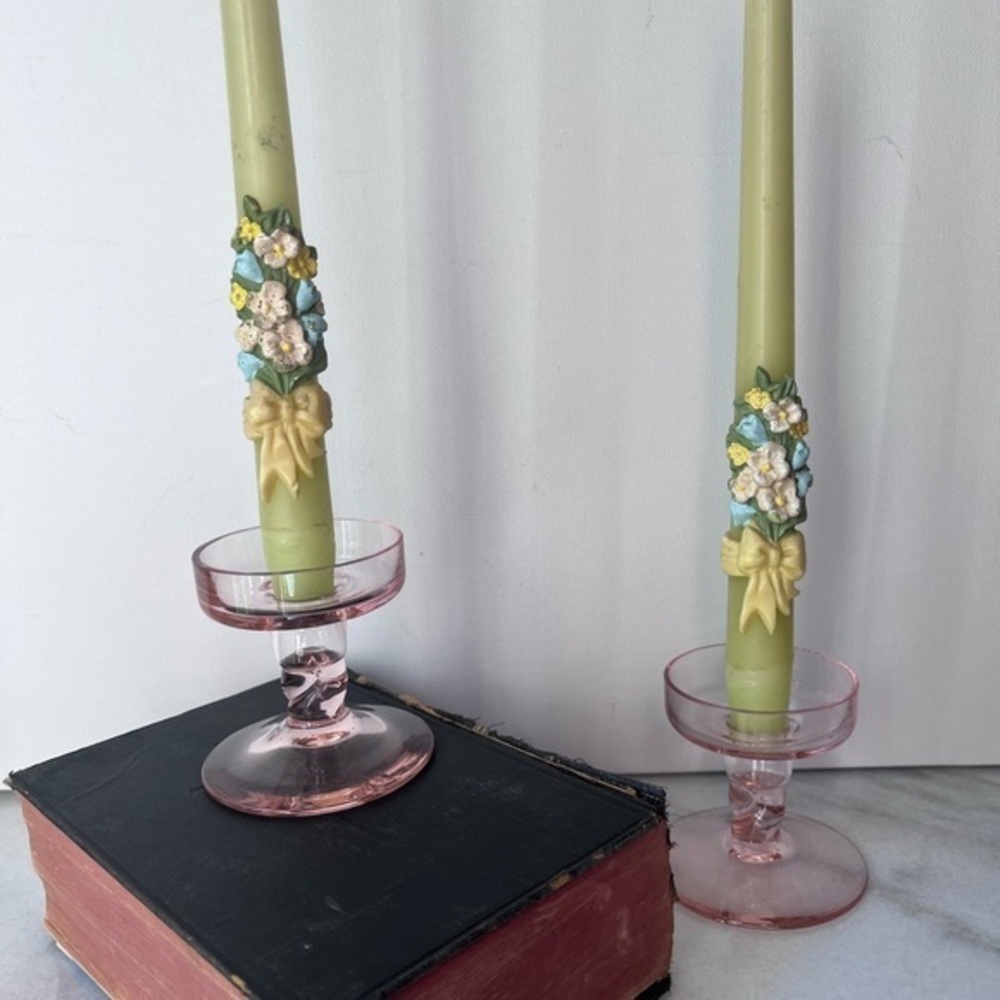 Vintage pink glass candle holders